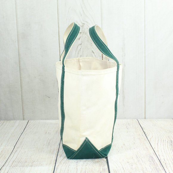 LL Bean Boat & Tote Cream Canvas Green Trim Embroidered Tote Handbag - Picture 3 of 9